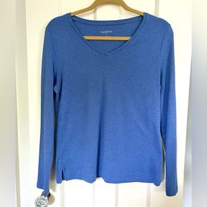 TALBOTS V-Neck Long Sleeve Cotton Marine Blue T-Shirt | Medium | EXCELLENT!